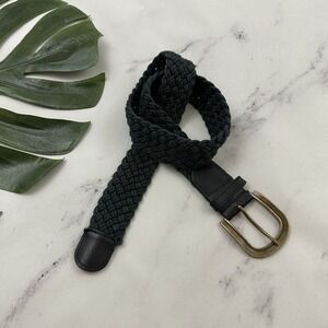 Talbots Womens Vintage Braided Woven Belt Size S Navy Blue Leather Trim